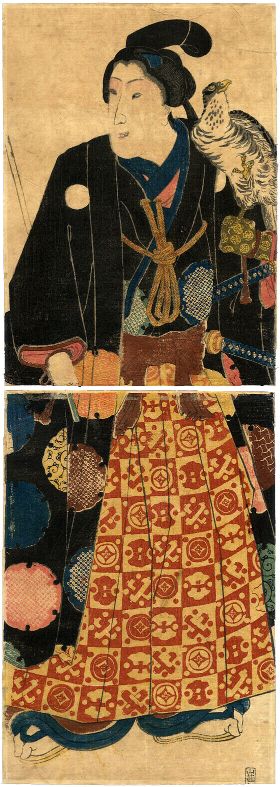 Standing Samurai with Hawk by an Unknown Edo Era Artist